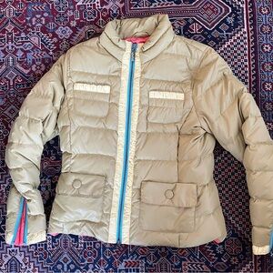 Eva Claudi 
Acidic Green Puffer Jacket with Colorful Accents